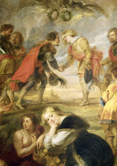El encuentro de Fernando II y su hijo el Cardenal Infante Fernando antes de la batalla de Nordlingen en 1634, 1634-35 de Peter Paul Rubens